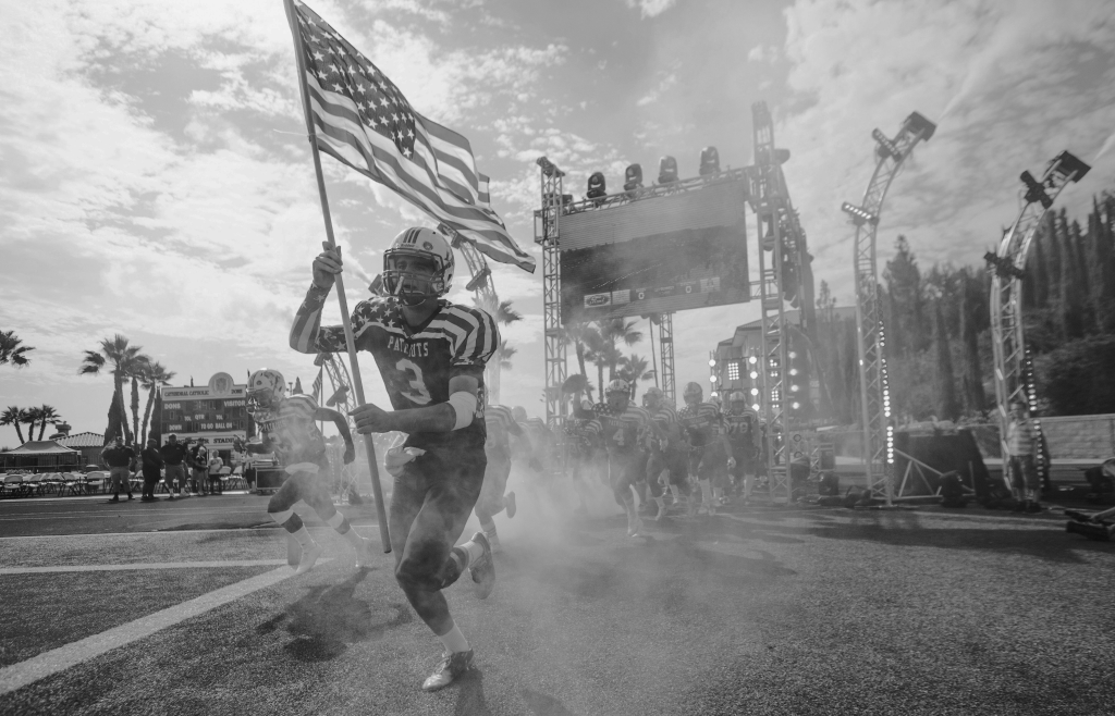 Football game-day atmosphere on the field